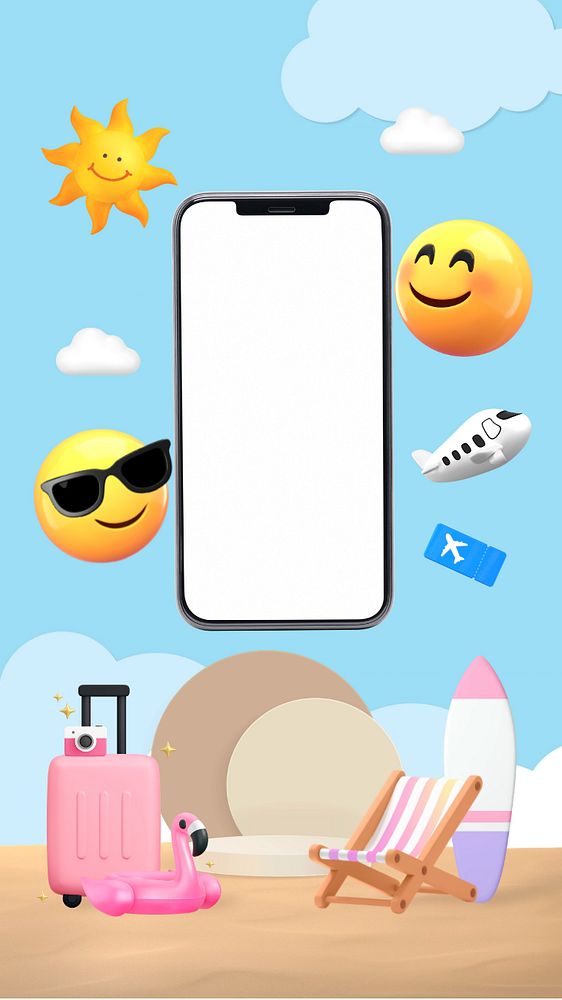 3D Summer holidays iPhone wallpaper, emoticon illustration