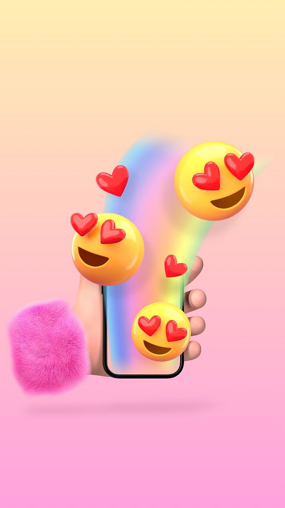 3D love emoticon iPhone wallpaper, social media engagement illustration