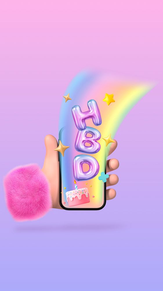 3D birthday emoticon iPhone wallpaper, editable celebration illustration