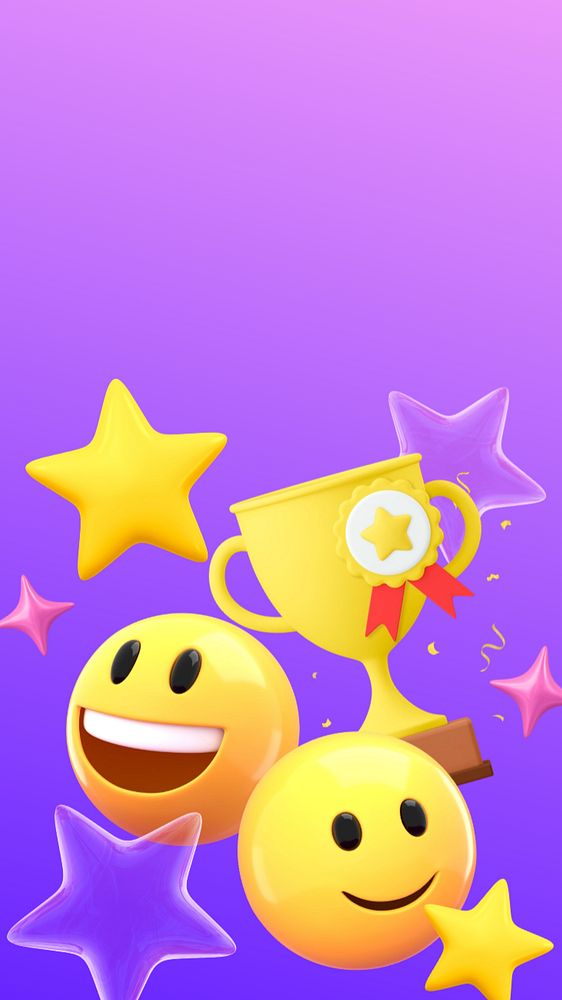 3D winning emoticon iPhone wallpaper, trophy illustration