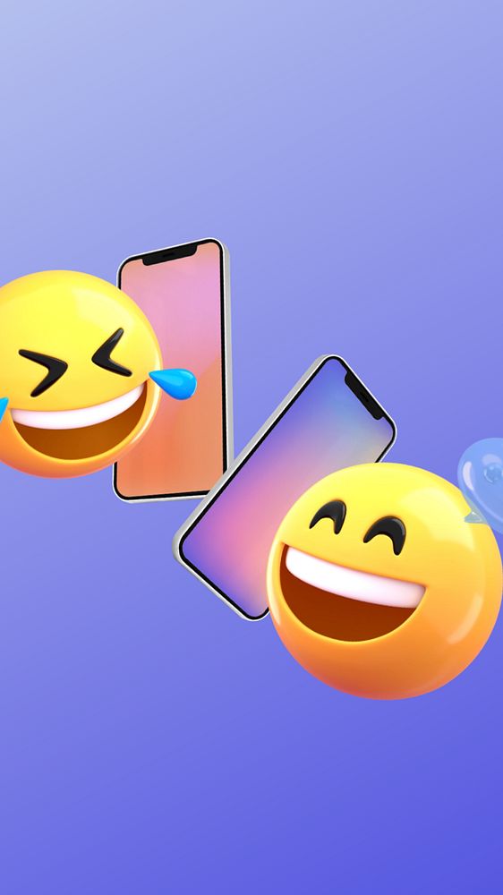 Phone call emoticons mobile wallpaper, purple gradient background, editable design