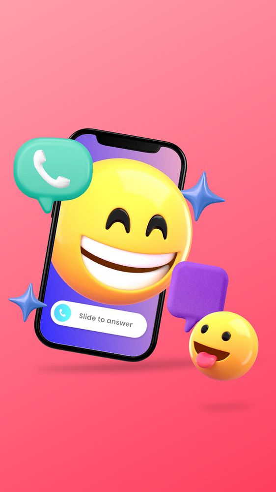 Video call emoticons mobile wallpaper, pink gradient background, editable design