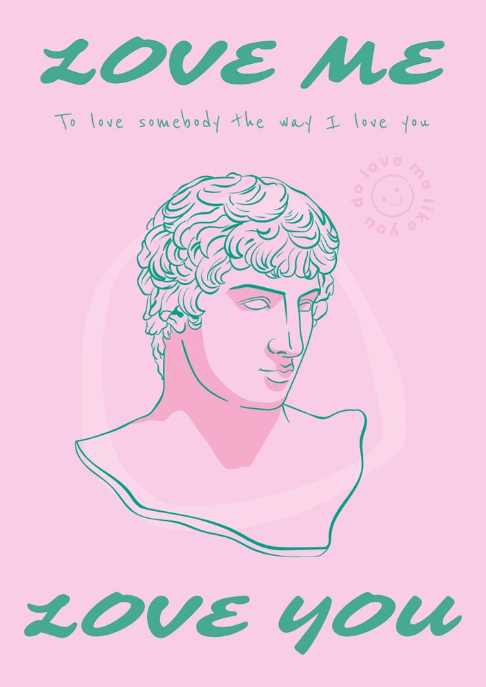 Love poster template, pastel pink design, line art Greek statue drawing