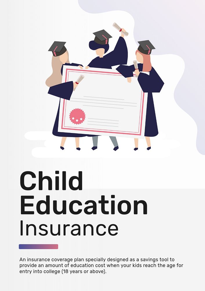 Education insurance poster template, editable text & flat graphic