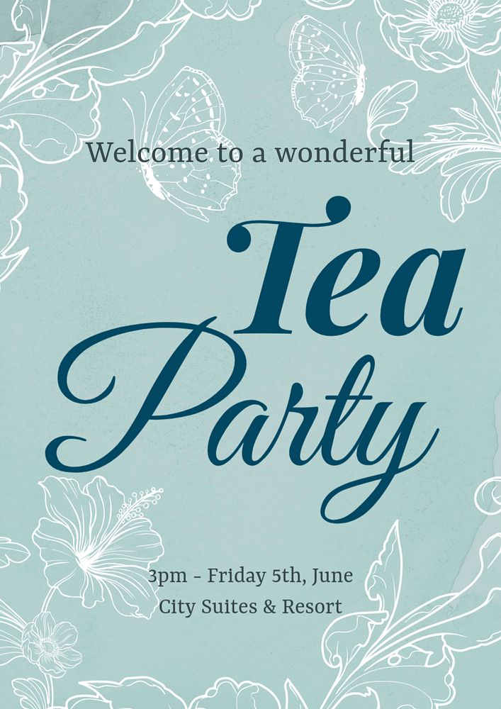 Tea party invitation poster template, editable leaf design