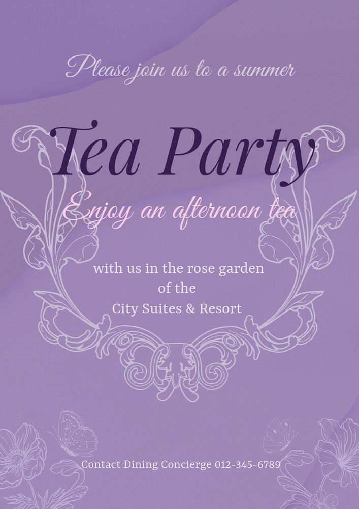 Tea party invitation poster template, editable leaf design