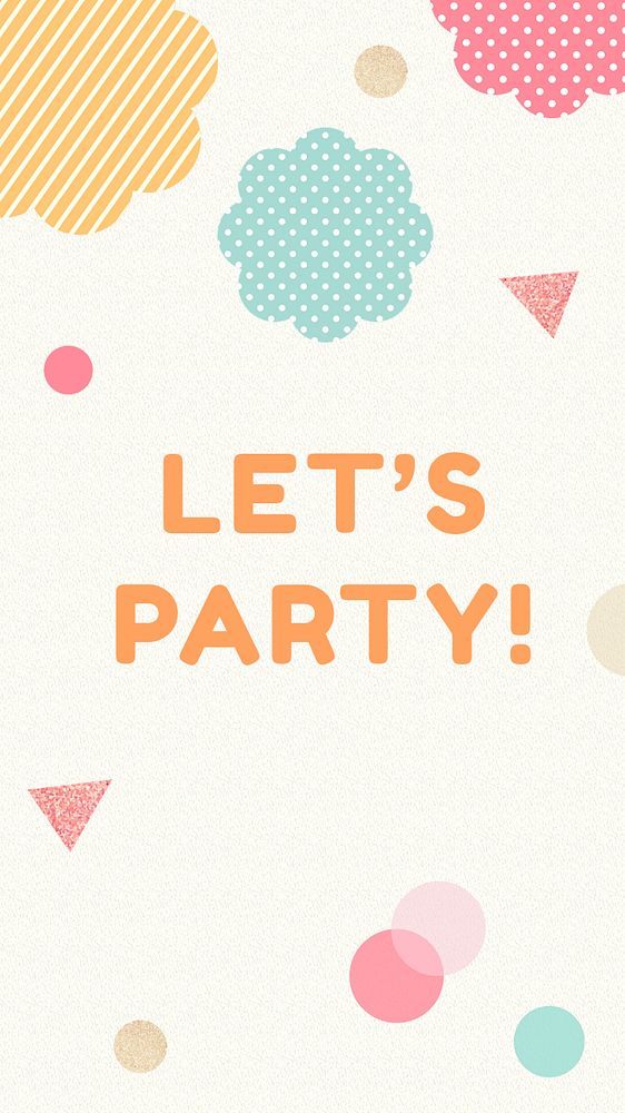 Let’s party Instagram story template, editable geometric shapes, colorful design