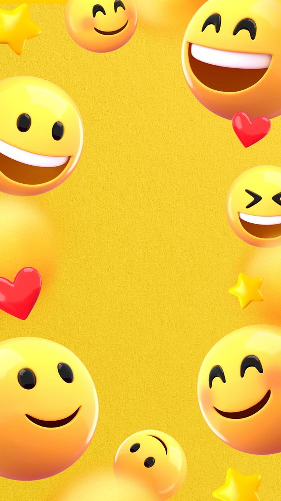 Cute emoticons frame iPhone wallpaper, 3D yellow background