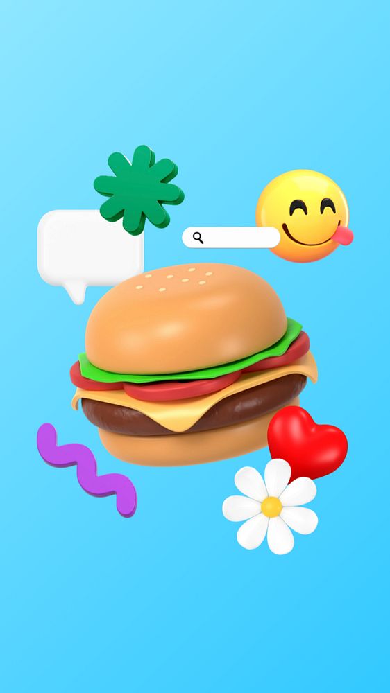 3D hamburger iPhone wallpaper, editable food remix illustration