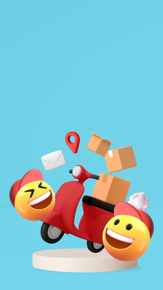 Delivery service emoticons phone wallpaper, blue background