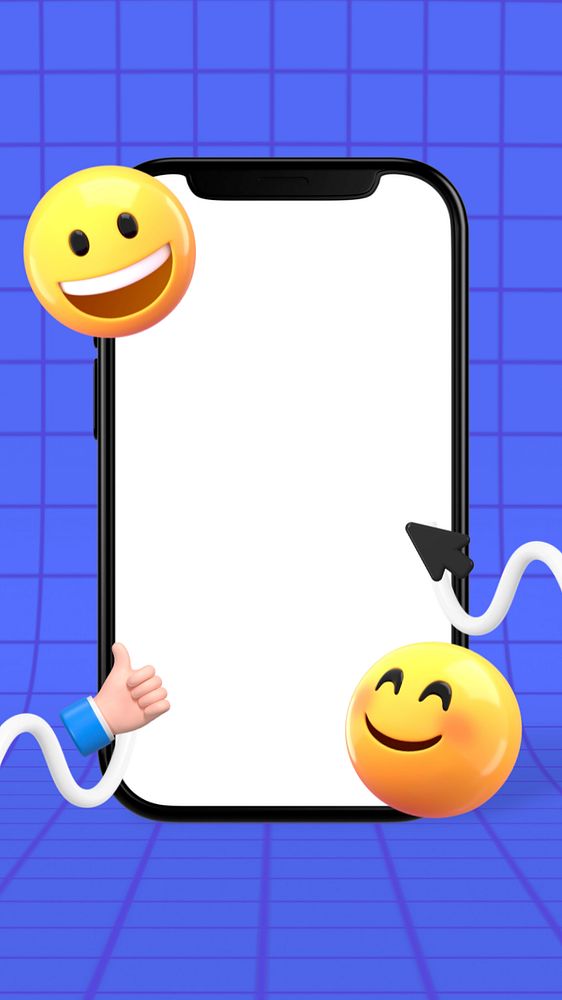 Blank phone screen iPhone wallpaper, smiling emoticons on grid background, editable design