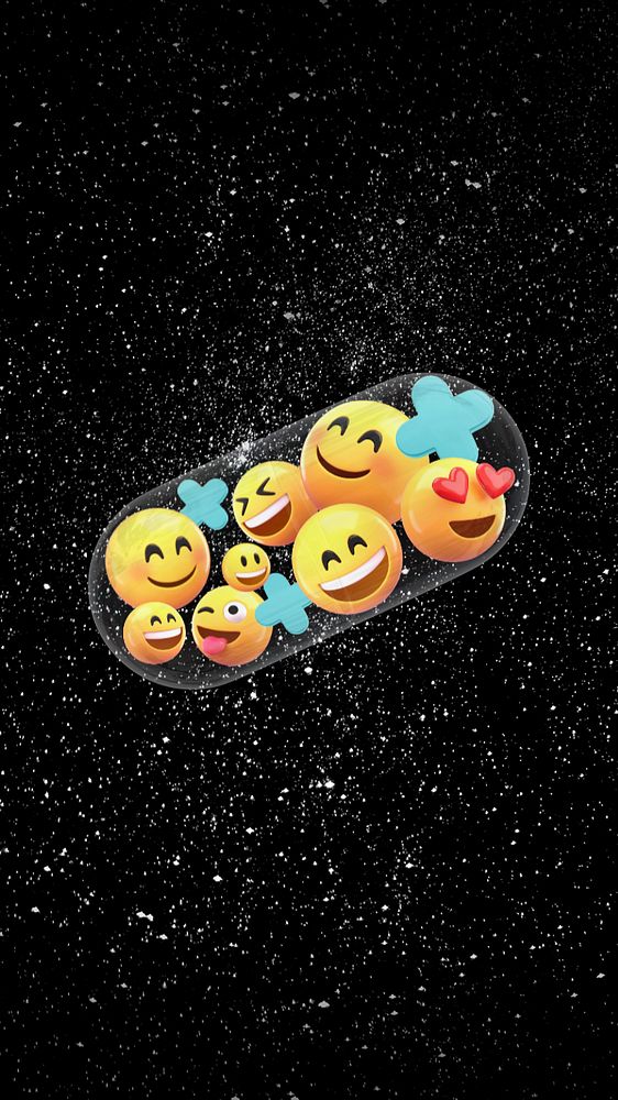 3D happy emoticons iPhone wallpaper, editable floating in capsule illustration