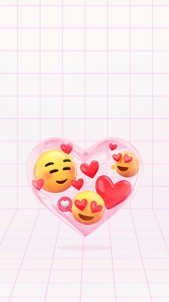 Valentine's heart emoticons iPhone wallpaper, pink 3D background