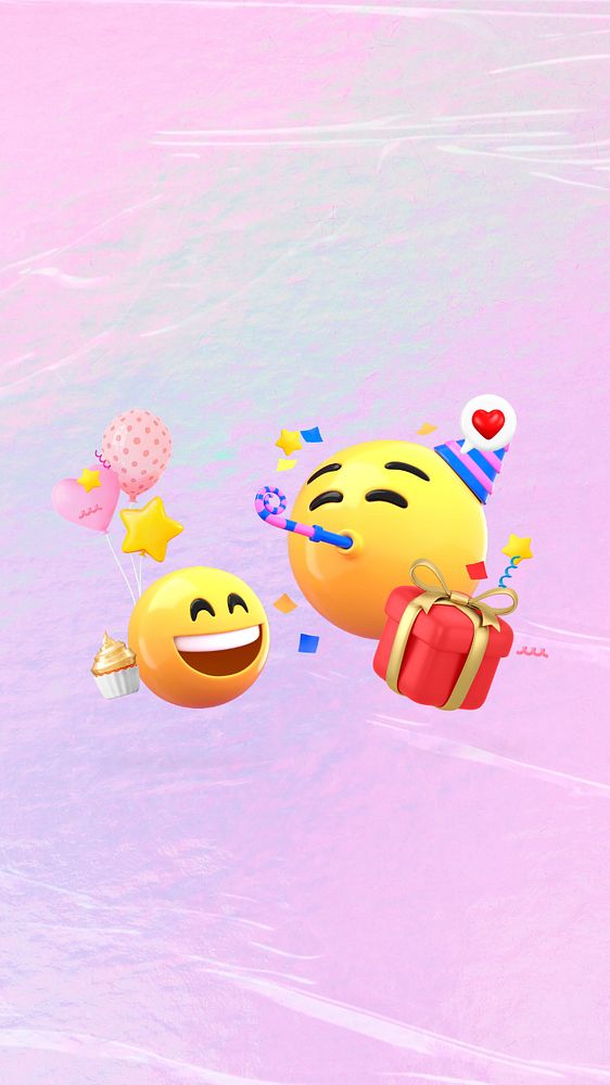 3D party emoticon iPhone wallpaper, editable celebration illustration