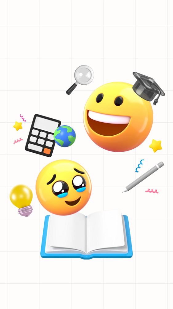 3D education iPhone wallpaper, study emoticon illustration