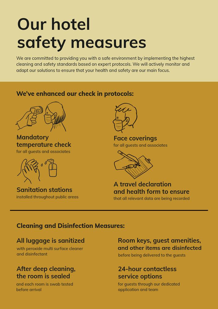 Hotel reopen editable poster template, COVID-19 infographic guidance