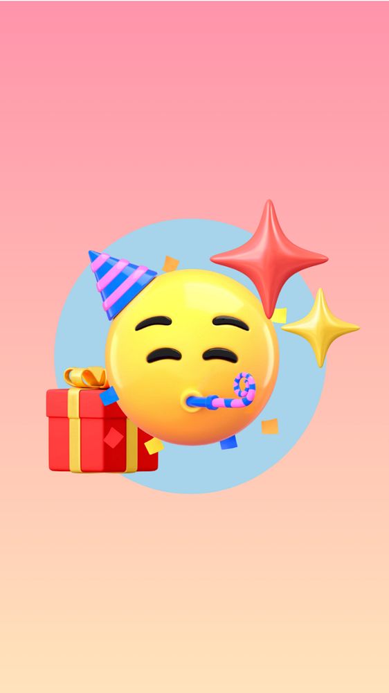 3D birthday emoticon iPhone wallpaper, editable celebration illustration