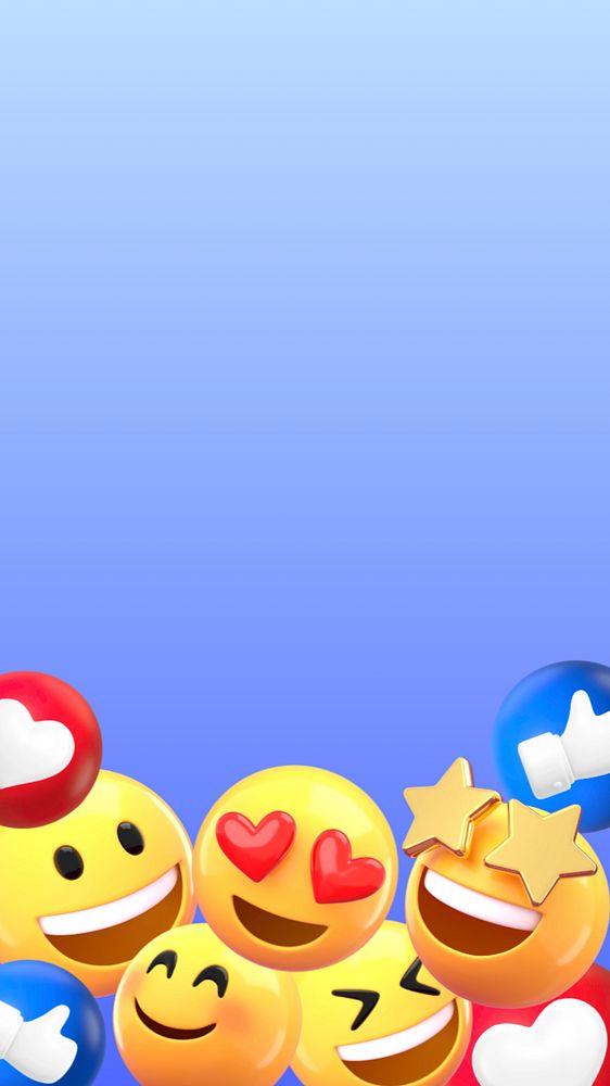 Cute emoticons border mobile wallpaper, 3D rendering, editable design