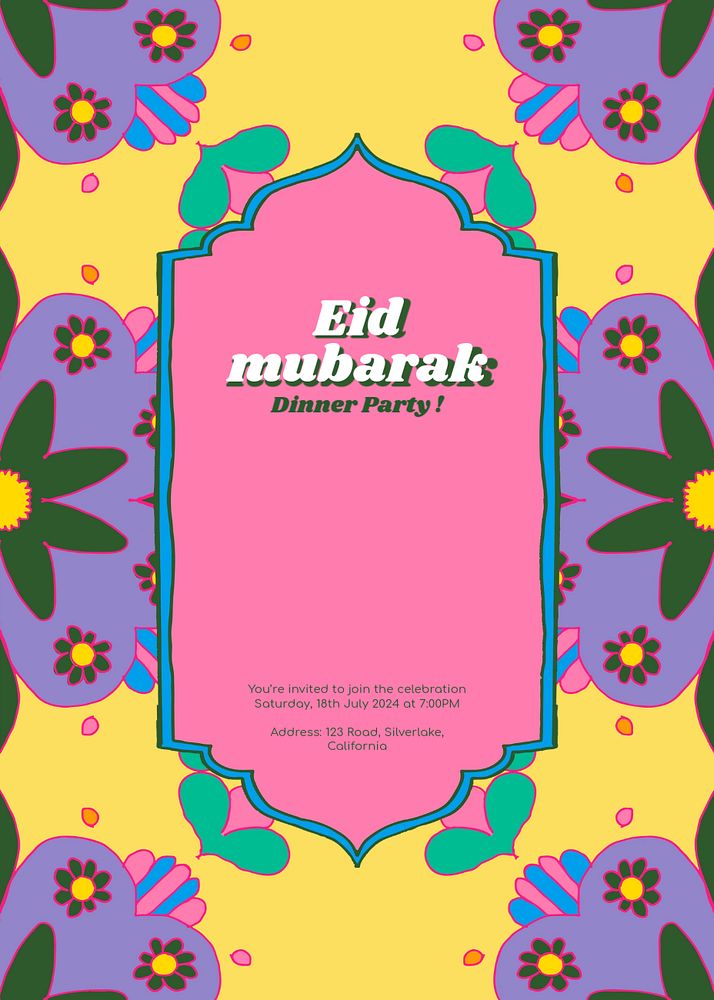 Eid Mubarak invitation card template, editable mandala pattern design