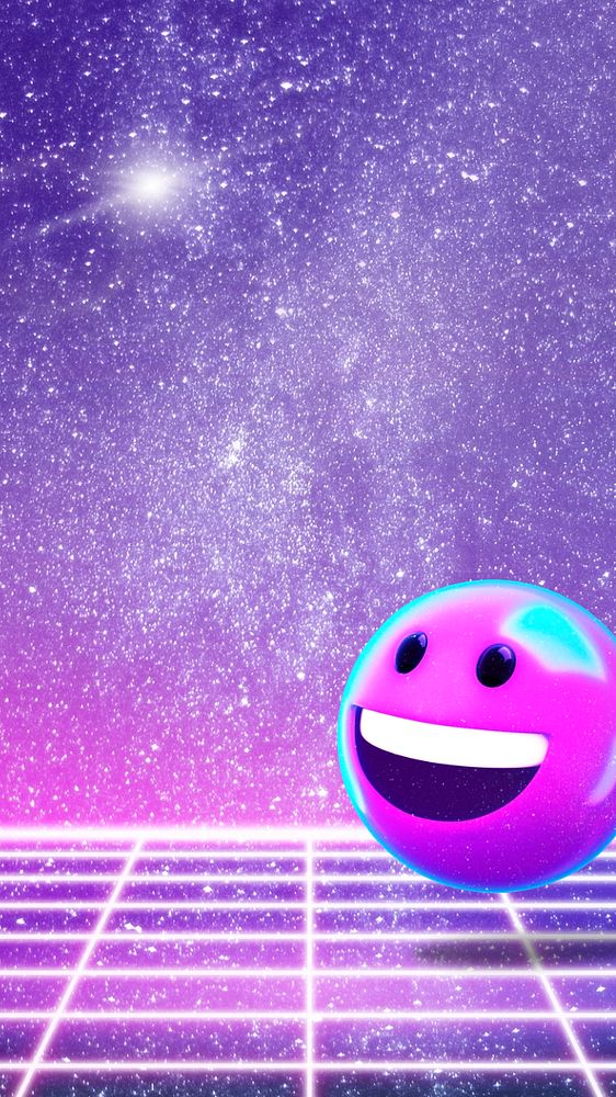 Galaxy aesthetic emoticon iPhone wallpaper, 3D neon, editable design