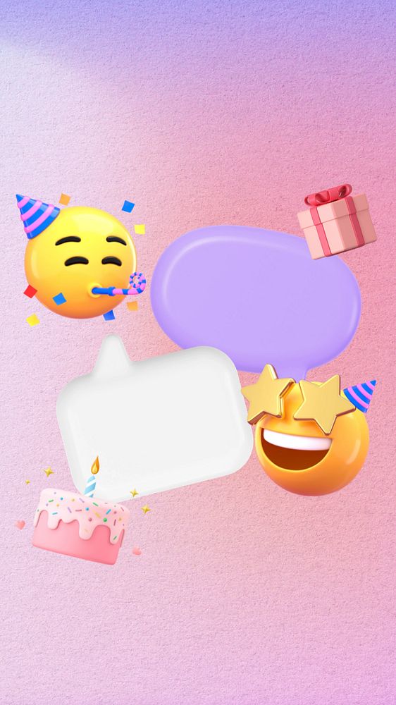 3D birthday greeting iPhone wallpaper, editable celebrate emoticons illustration