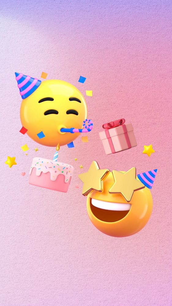 3D party emoticon iPhone wallpaper, editable celebration illustration