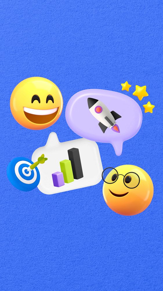 Startup business emoticons mobile wallpaper, blue 3D background, editable design