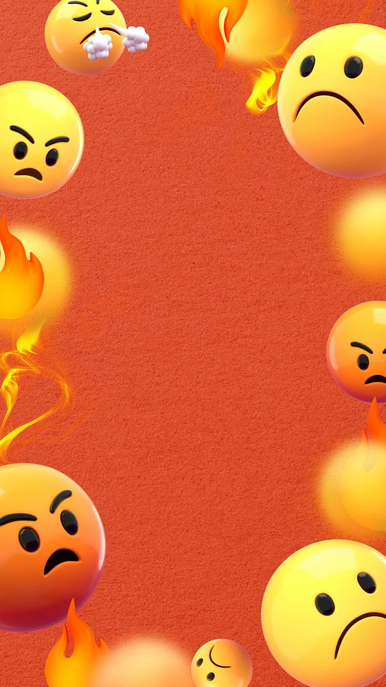 Angry emoticon border phone wallpaper, 3D rendering, editable design