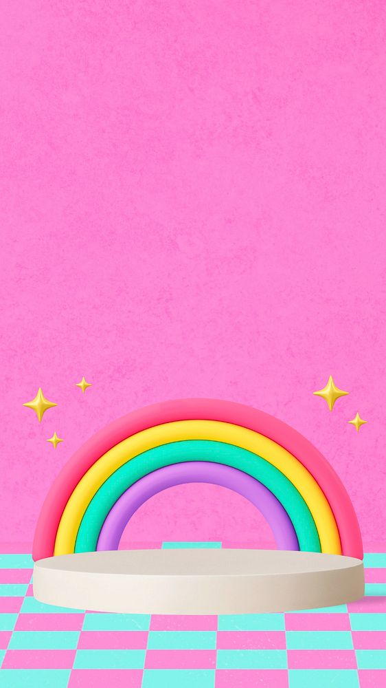 Rainbow product backdrop phone wallpaper, pink 3D editable design