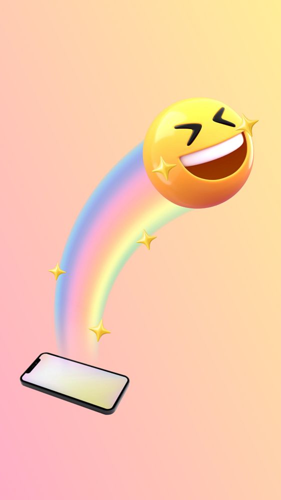 Cute happy emoticon phone wallpaper, 3D rendering, editable design