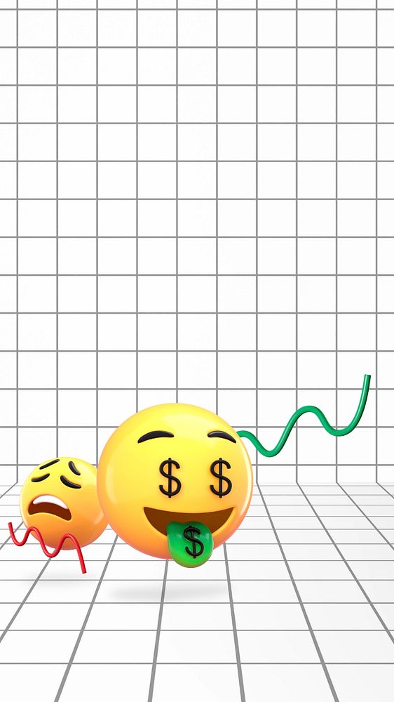 Money-mouth face emoticon iPhone wallpaper, finance background, editable design