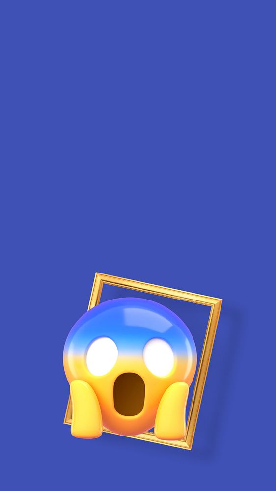 Shocking emoticon iPhone wallpaper, blue 3D, editable design