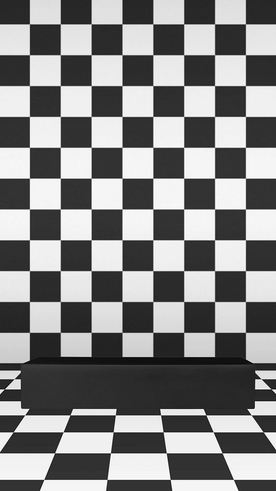 Checkered product backdrop iPhone wallpaper, black stand in 3D editable design