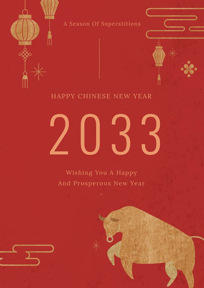 Chinese New Year poster template, editable red and gold design