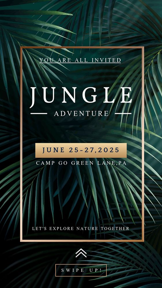 Camping invitation Instagram story template, tropical editable design