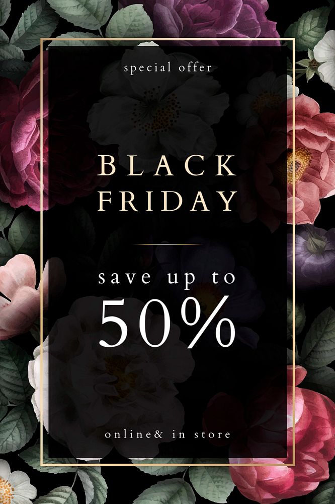 Black Friday Pinterest pin template, rose editable design