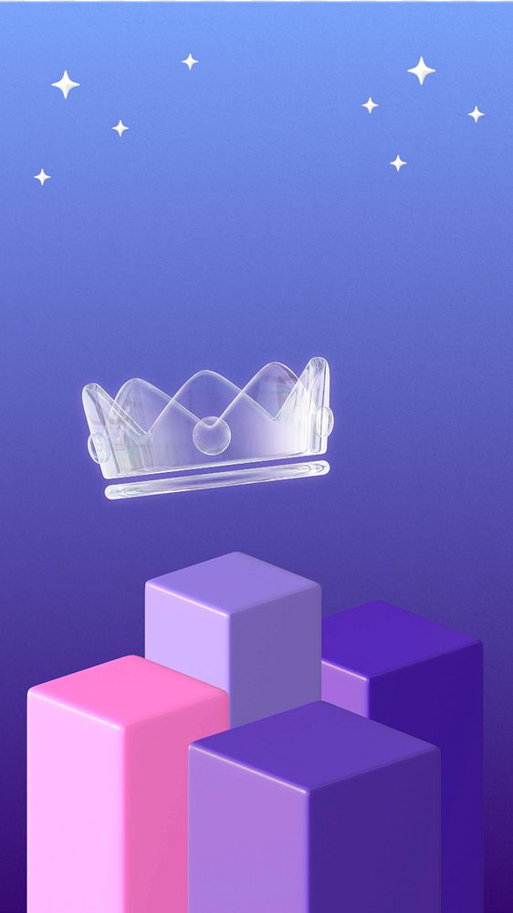 3D purple podiums mobile wallpaper, crown icon editable design