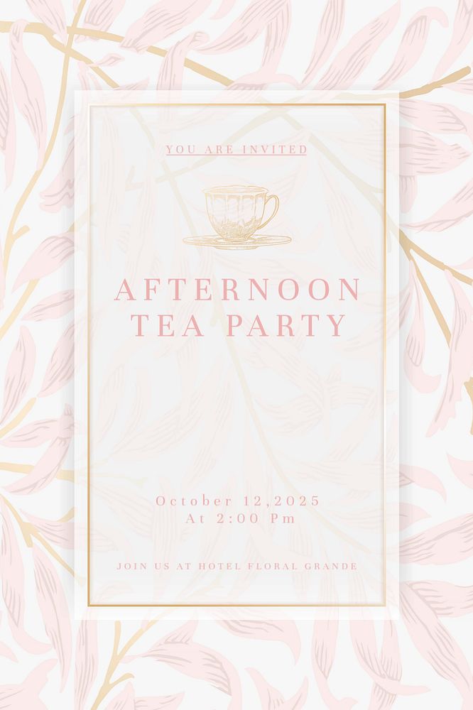 Afternoon tea Pinterest pin template, pink editable design