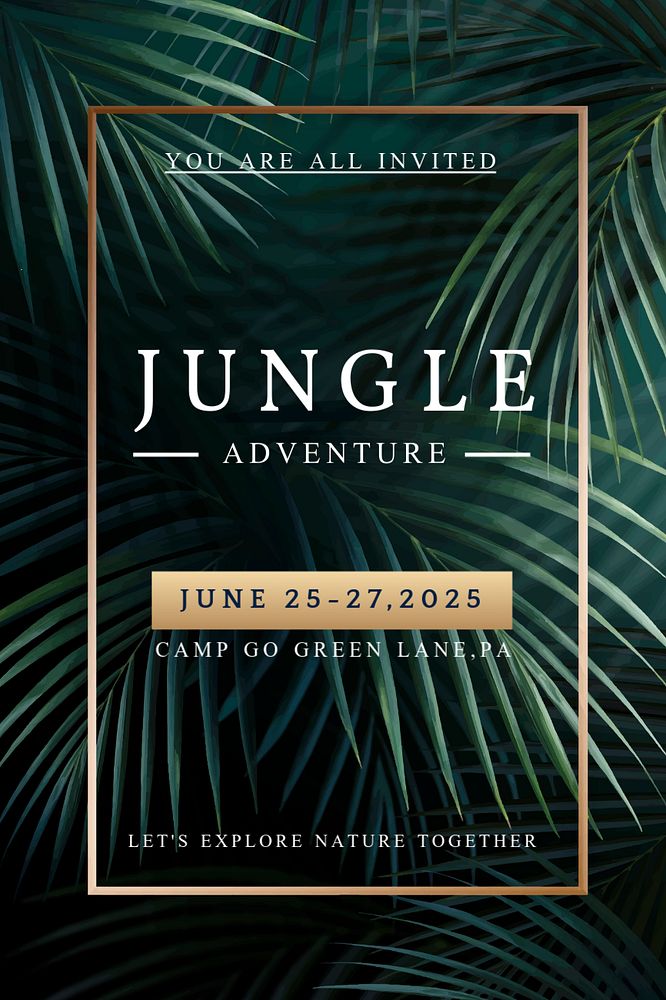 Camping invitation Pinterest pin template, tropical editable design