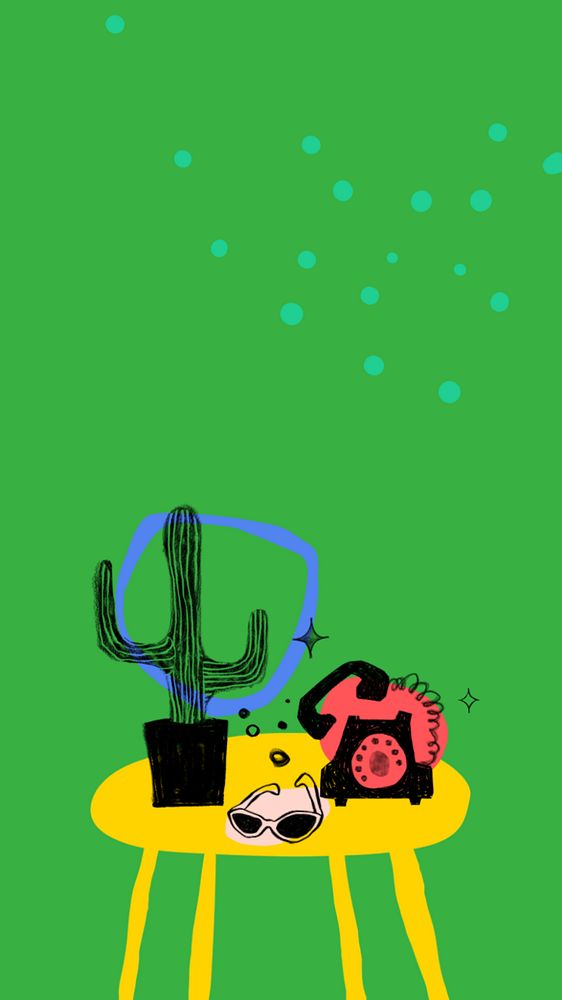 Cute cactus doodle mobile wallpaper, editable design