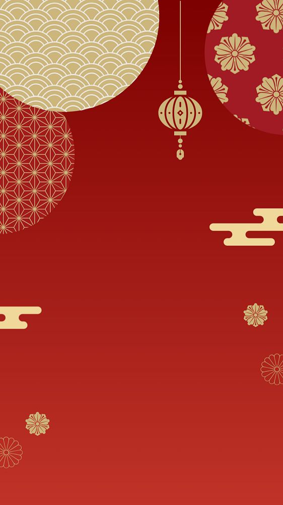 Red Chinese oriental mobile wallpaper, gold festive background, editable design