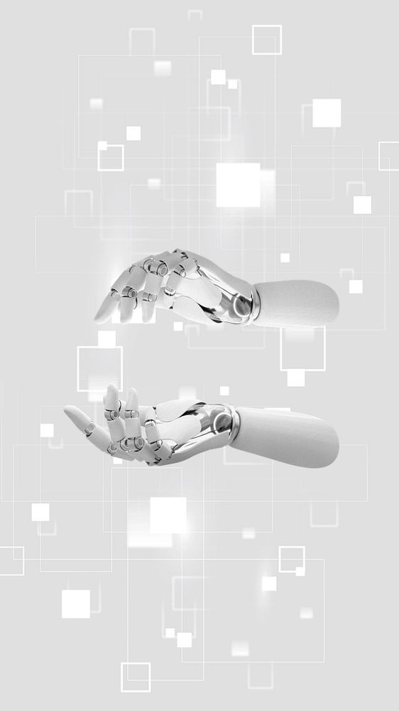 White robot hands mobile phone wallpaper, editable digital remix design