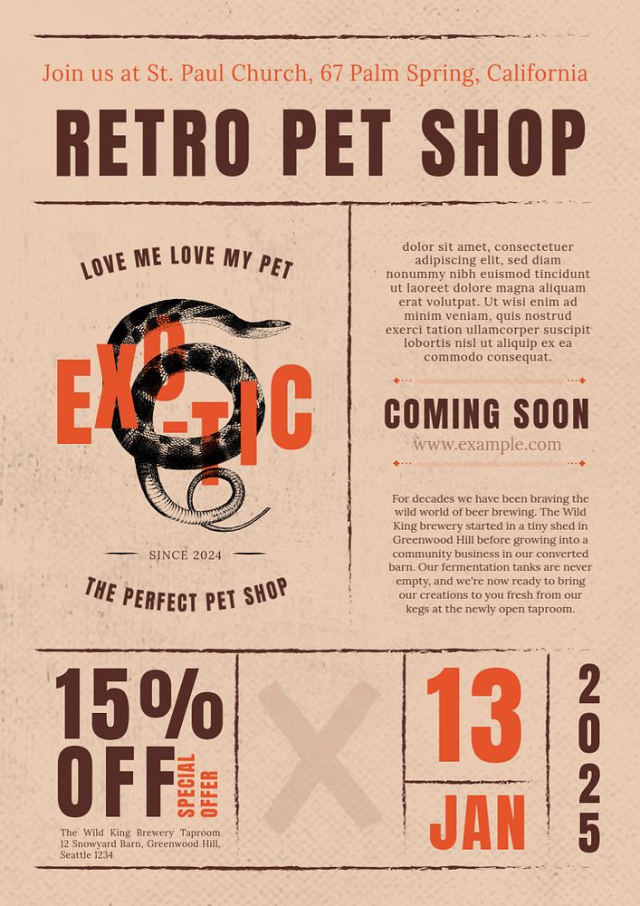 Retro pet shop poster  template, editable design 