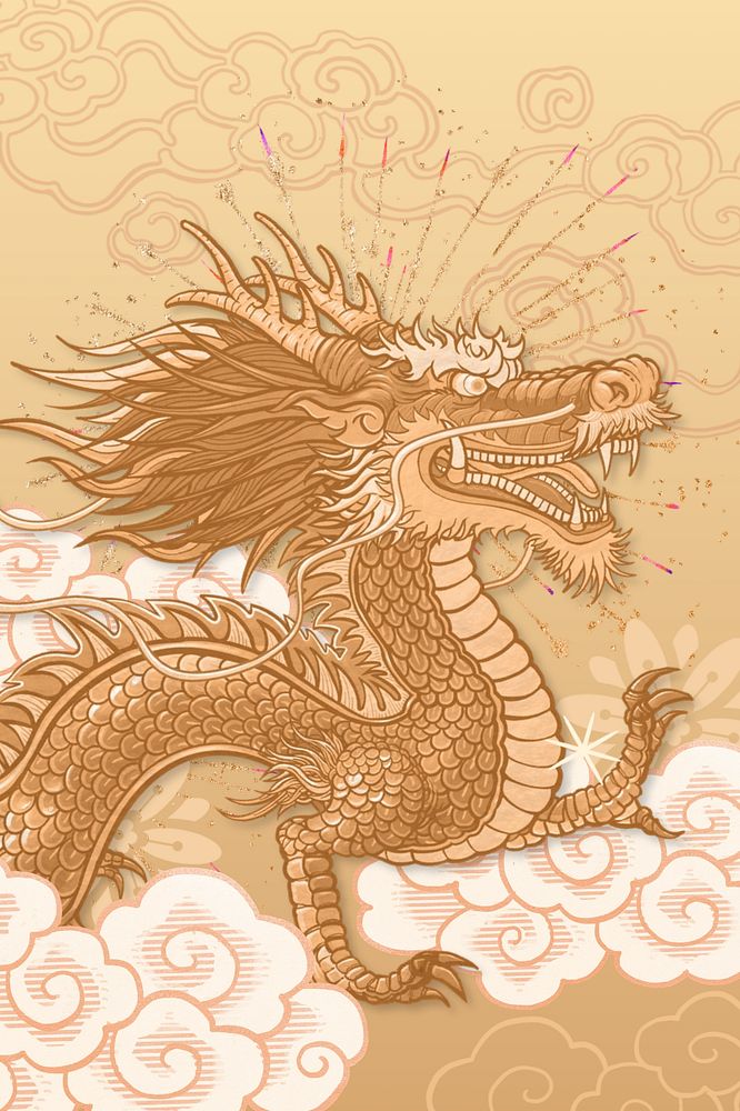 Gold Chinese dragon background, oriental mythical creature illustration, editable design