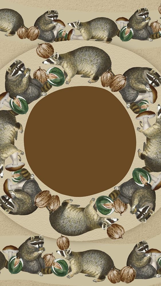 Vintage raccoon frame iPhone wallpaper, editable design