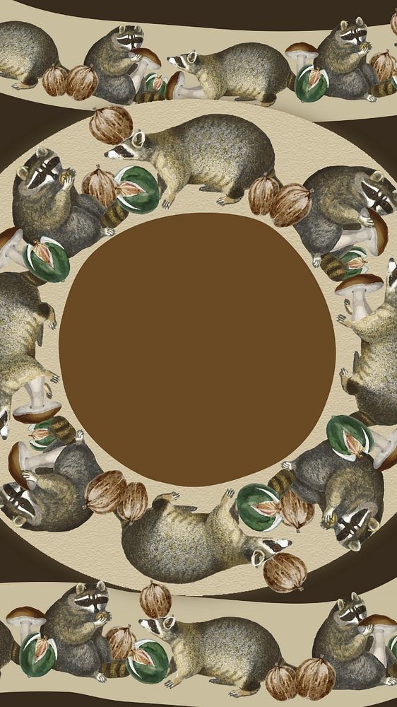 Vintage raccoon frame iPhone wallpaper, editable design