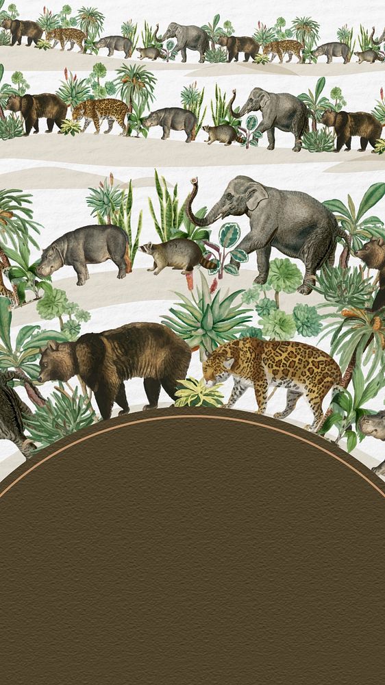 Wild animal pattern phone wallpaper, editable frame design