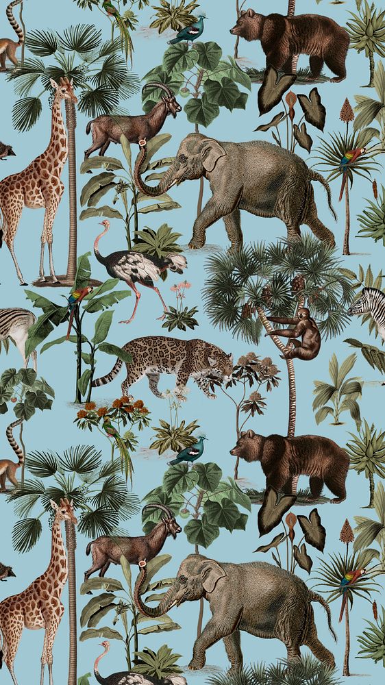 Wild animal pattern iPhone wallpaper, editable design