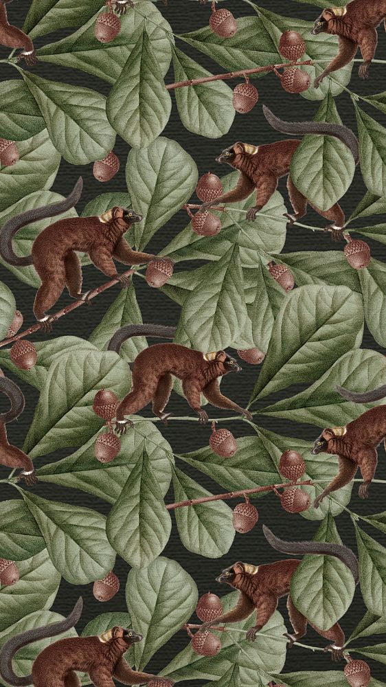 Vintage lemur pattern phone wallpaper, editable design