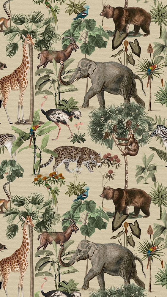 Wild animal pattern iPhone wallpaper, editable design